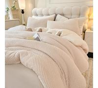 LLanCL 3D Jacquard Design Comforter Set, Ultra-Soft Warm Full Size Sherpa Fur Plush 3-Pieces Sets Luxury Cozy Bedding with 2 Pillowcases (80"x90", Cream White)