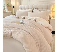 LLanCL 3D Jacquard Design Comforter Set, Ultra-Soft Warm Twin Size Sherpa Fur Plush 2-Pieces Sets Luxury Cozy Bedding with 1 Pillowcase (68"x90", Cream White)