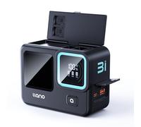 llano 3-in-1 3-Slot Fast Battery Charger for GoPro Hero 12/11/10/9 and Enduro, PD 30W, with 12800mAh Built-in Pack, Real-Time Power Display, Compact & Travel-Friendly