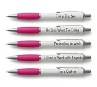 llanochslif Funny Leaving Gift Pens for Women - 5 Pack Pink Novelty Pens - New Job & Work Goodbye Gift for Female Colleagues