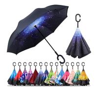 LLanxiry Windproof Inverted Umbrella, Large Reverse Umbrellas for Rain with C-shaped Handle Big Upside Down Inside Out Umbrella for Women & Men (starry sky)
