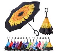 LLanxiry Windproof Inverted Umbrella, Large Reverse Umbrellas for Rain with C-shaped Handle Big Upside Down Inside Out Umbrella for Women & Men (sunflower)