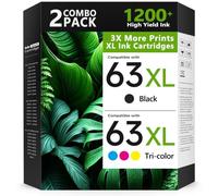 LLAOLLAO 63XL Ink Cartridges Combo Pack Replacement for HP Ink 63 (1 Black, 1 Color) - Compatible with HP OfficeJet and Envy series - Upgrade Chips, Reliable Printing Effect