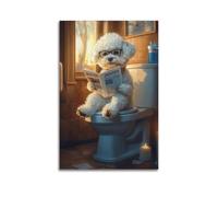 LLASKYUW Bichon Frise on The Toilet Reading Newspaper Poster Decorative Painting Canvas Wall Posters And Art Picture Print Modern Family Bedroom Decor Posters 24x36inch(60x90cm)