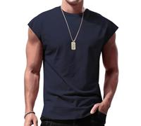 LLaviD Mens t Shirt Sleeveless T-Shirt Men's Loose Solid Sports Fitness Sweetheart Shoulder Cut Sleeve Summer Wide Shoulder Tank Top-Blue-XL