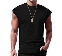 LLaviD Mens t Shirt Sleeveless T-Shirt Men's Loose Solid Sports Fitness Sweetheart Shoulder Cut Sleeve Summer Wide Shoulder Tank Top-Black-XL