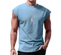 LLaviD Mens t Shirt Sleeveless T-Shirt Men's Loose Solid Sports Fitness Sweetheart Shoulder Cut Sleeve Summer Wide Shoulder Tank Top-Light Blue-XL