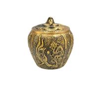 Llazsybz Brass Storage Container Tea Canister With Lid Raised Relief Dragon And Pattern Construction Tight Cover To Guard Contents suitable for kitchen shelf tea lovers home display