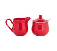 Llazsybz Ceramic Sugar and Cream Service Including a Cream Pot, A Sugar Bowl with Lid and Spoon, Milk Jug and Creamer Set Coffee Creamer Pots Milk Bowl Set, Red