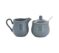 Llazsybz Ceramic Sugar and Cream Service Including a Cream Pot, A Sugar Bowl with Lid and Spoon, Milk Jug and Creamer Set Coffee Creamer Pots Milk Bowl Set, Gray