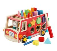 Llazsybz Children Assembly Vehicle Wooden Bus Toy Shape Sorter Educational Sorting Game Push Along Wagon Peg Board Basswood Build for suitable for playrooms daycares gift giving
