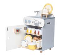 Llazsybz Children Kitchen Playthin Wooden Toy Dishwasher Playset With Front Door Rotating Knobs Printed Display Top Sink Basin Plates Cups And Cooking Utensils