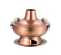 Llazsybz Compartment Cookware Hot Pot with Chimney Steamboat Pot Stainless Steel Body with Tall Cylindrical Chimney for Suitable for Family Gathers Interactive, Copper Color - Clear Soup Pot, 34cm