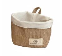 Llazsybz Cotton Storage Basket Organizer Pouch Bin Container With Loop In Jute Cotton Blend Breathable With Cat Applique suitable for dorm rooms small kitchens bathrooms office desks