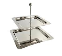 Llazsybz Dessert Display Stand Two Tier Serving Tray Rack With Polished Stainless Plates Portable Top Suitable for parties afternoon tea buffets family gathes