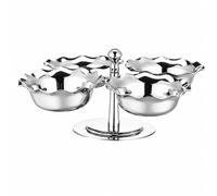 Llazsybz Rotating Serving Stand with Four Pedestal Bowls Silver Stainless Steel Rotating Dessert Stand Elegant Dessert Display Tray Tiered Rack, Cup 4 Head