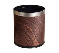 Llazsybz Waterproof Waste Bin Leather Trash Can Vintage Wastebasket Two Layer Interior Secure Liner Stable Round Base Wide Access 10L Capacity Suitable for bedroom home rental, style to 2