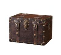Llazsybz Wooden Storage Trunk with Hinged Lid Decorative Retro Wooden Chest with Metal Corner Fittings for Living Room, Bedroom, S
