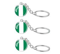 LLBFHH 3 Pcs Africa Countries Flag Glass Key Chain, Cool Keychain for Car Keys, Stainless Steel Keyrings & Keychains, Nigeria, 0.1