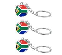LLBFHH 3 Pcs Africa Countries Flag Glass Key Chain, Cool Keychain for Car Keys, Stainless Steel Keyrings & Keychains, South Africa, 0.1