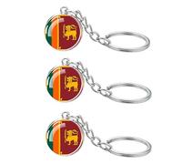 LLBFHH 3 Pcs Asia Countries Flag Glass Key Chain, Cool Keychain for Car Keys, Stainless Steel Keyrings & Keychains, Sri Lanka, 0.1