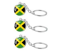 LLBFHH 3 Pcs South America Countries Flag Key Chain, Cool Keychain for Car Keys, Stainless Steel Keyrings & Keychains, Jamaica, 0.1
