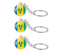 LLBFHH 3 Pcs South America Countries Flag Key Chain, Cool Keychain for Car Keys, Stainless Steel Keyrings & Keychains, Saint Vincent, 0.1