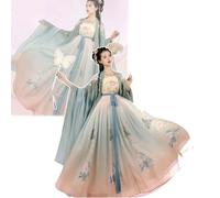 LLBMmm Hanfu Women (152-175cm), Chinese Traditional Dress (Below 70kg), Exquisite Patterns + Embroidery, Easy Wear/Maintain,Blue-XL