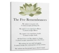 LLBOGRGGN Buddhist Wall-Art The Five Remembrances Inspirational Quotes Canvas Print for Mindfulness and Space(Framed,08x12inch(20x30cm))