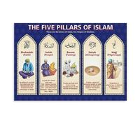 LLBOGRGGN Canvas Wall-Art Five Pillars of Islam Poster Islamic Faith Foundation Guide Print for Muslim Home Decor Mosque Prayer Room(Unframed,12X18inch(30X45cm))
