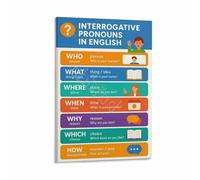 LLBOGRGGN Learn Interrogative Pronouns Poster English Grammar Chart Who What When Where Why How Classroom Wall Decor(Framed,12x18inch(30x45cm))