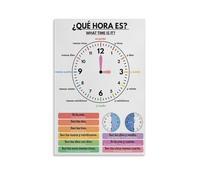 LLBOGRGGN Learn to Tell Time in Spanish, Educational Language Poster, Modern Canvas Wall-Art for Classroom, Homeschool(Unframed,12x18inch(30x45cm))