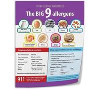LLBOGRGGN Life-Saving Allergy Information Poster, Top 9 Allergens & Cross-Contact Warning, Essential for Family Kitchen, Camp, Church Hall, Food Truck (Unframed,08x12inch(20x30cm))