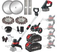 LLCDZR Cordless Strimmer With 2 Battery And Charger Metal Blade Strimmer With Wire Brush Spool Garden Strimmer Cordless/Grass Trimmer/Lawn Edge(Brushless, Telescopic, Lightweight 2kg, Cutting Φ30cm)