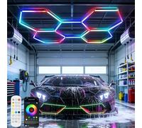LLdshun 25 Pack RGB Hexagon Garage Light Kit, 5 Hex Panels with Music Sync, Color Changing LED Lighting, App & Remote Control, DIY Honeycomb Design for Garage, Gym, Workshop, Gaming Room