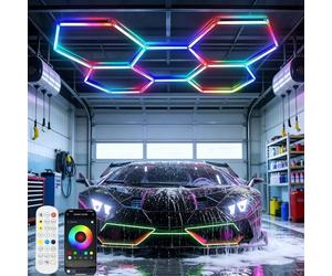 LLdshun 25 Pack RGB Hexagon Garage Light Kit, 5 Hex Panels with Music Sync, Color Changing LED Lighting, App & Remote Control, DIY Honeycomb Design for Garage, Gym, Workshop, Gaming Room