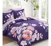 LLDSYW King Size Comforter Set - 7 Pieces Floral Comforter and Sheet Set, Dark Purple King Size Bed in a Bag, Soft Microfiber Flower Complete Bedding Set for All Seasons（Dark Purple,104"x90"）