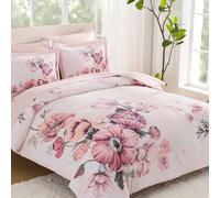 LLDSYW King Size Comforter Set - 7 Pieces Floral Comforter and Sheet Set, Pink King Size Bed in a Bag, Soft Microfiber Flower Complete Bedding Set for All Seasons（Pink,104"x90"）