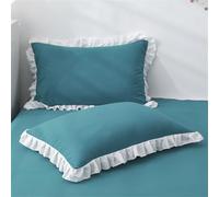LLECDASEUI 1/2 Pair Vintage French Pillowcases with Ruffles - 29"X18" White Shabby Chic Pillow Shams, Country Girl Pillow Cover (Cyan,2 Pair)