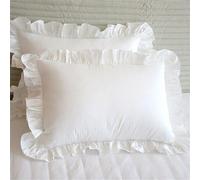 LLECDASEUI 1/2 Pair Vintage French Pillowcases with Ruffles - 29"X18" White Shabby Chic Pillow Shams, Country Girl Pillow Cover (White,1 Pair)