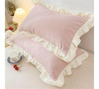 LLECDASEUI 1/2 Pair Vintage French Pillowcases with Ruffles - 29"X18" White Shabby Chic Pillow Shams, Country Girl Pillow Cover (Pink,1 Pair)