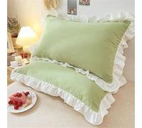 LLECDASEUI 1/2 Pair Vintage French Pillowcases with Ruffles - 29"X18" White Shabby Chic Pillow Shams, Country Girl Pillow Cover (Green,1 Pair)