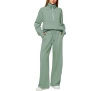 LLECDASEUI 2-piece sets for women 2024 autumn outfits jogging suit oversized sweatshirt sweatpants with wide leg matching set tracksuit, Green, XL