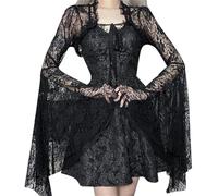 LLECDASEUI Bolero Shrug Top Trad Goth Black Shawls and Wraps for Gothic Rave Festival Evening Dresses Short Cardigan (Black,S)