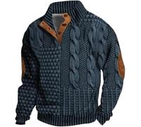 LLECDASEUI Clothing For Men Vintage Knit Sweater Top Print Outdoor Leisure Stand Collar Long Sleeve Pullover Sweatshirt (Blue,4XL)