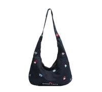 LLECDASEUI Denim Shoulder Bag or Women Casual Retro Aesthetic Cute Lightweight Crossbody Bag Handbag for Daily Work Travel (Black,Medium)