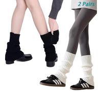 LLECDASEUI Girls Kawaii Leg Warmers Knitted Flared Leg Sleeves Goth Crochet Baggy Cuff Ankle Heap Socks (White and Black)