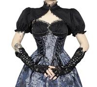 LLECDASEUI Goth Bolero Crop Shrug Top Women Punk Puff Sleeve Y2k Victorian Rave Mock Neck (Black,L)