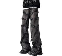 LLECDASEUI Men's Baggy Jeans Y2k Hip Hop Pants Stacked Jeans for Women Mid Rise Fashion Grunge Streetwear Clothes Black (S,Black)