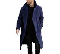LLECDASEUI Men's British Style Double Breasted Heavyweight Mid Long Wool Pea Coat (XL,B-Navy blue)